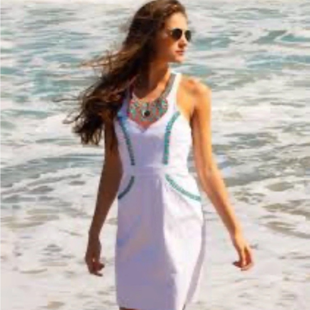 Gretchen Scott Designs White Dress Goddess (2XL)Turquoise Coral Embellishments